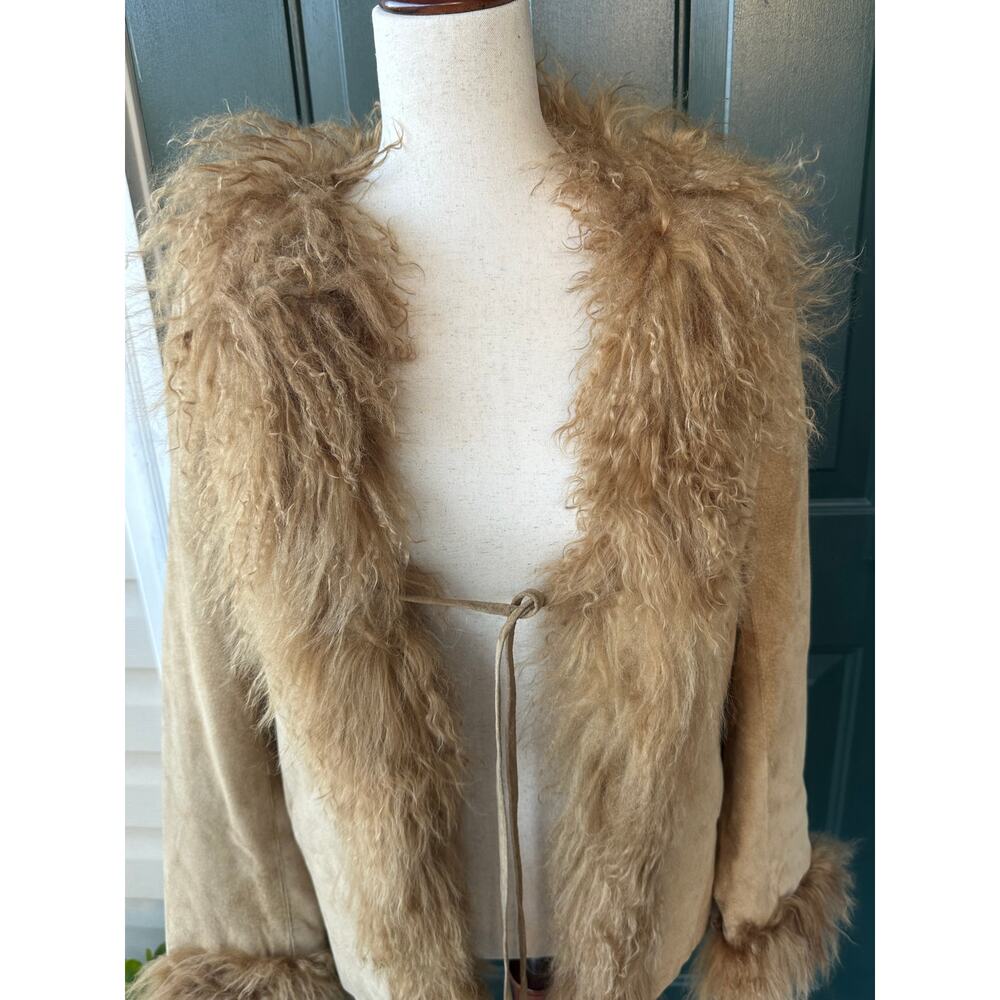 Vintage Penny Lane Suede Mongolian Fur Coat Metropolitan NY M Almost Famous Boho - Picture 3 of 11